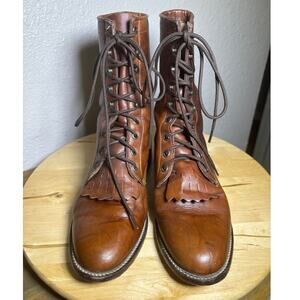 Justin Women's Kiltie Tassle Brown Leather Western Lace up Boots L0563 size 8 C